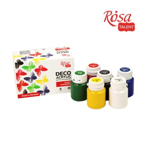 Акрилові фарби Rosa для декору глянсові 6 кол по 20 мл (4823098511731)