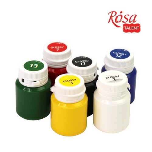 Акрилові фарби Rosa для декору глянсові 6 кол по 20 мл (4823098511731)