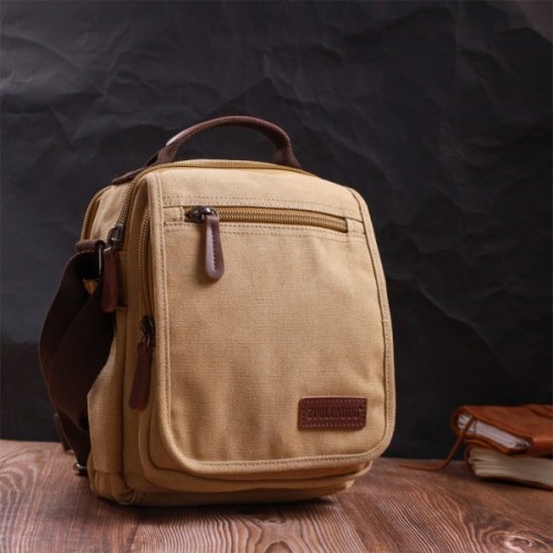 Сумка Vintage На плече з текстилю Пісочна (22229)