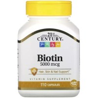Вітамін 21st Century Біотин, 5000 мкг, Biotin, 110 капсул (CEN-27116)