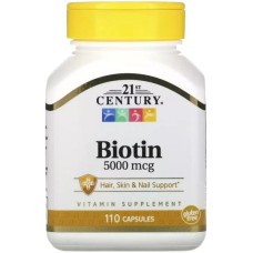Вітамін 21st Century Біотин, 5000 мкг, Biotin, 110 капсул (CEN-27116)