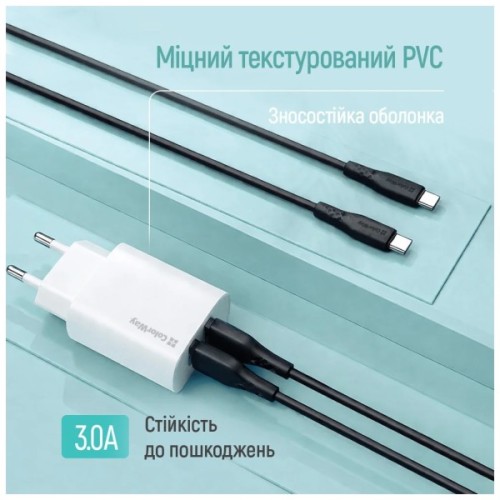 Дата кабель USB 2.0 AM to USB-C 2.0m 3A textured PVC black ColorWay (CW-CBUC095-BK)