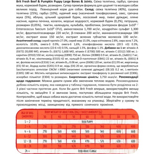 Сухий корм для собак Brit Fresh Beef/Pumpkin Puppy Large 2.5 кг (8595602530762)