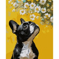 Картина по номерам Santi Бульдог і квіти 40х50 см (955746)