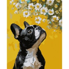 Картина по номерам Santi Бульдог і квіти 40х50 см (955746)
