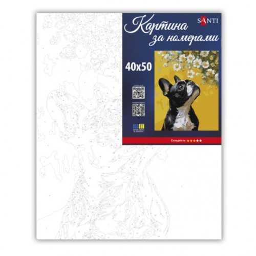 Картина по номерам Santi Бульдог і квіти 40х50 см (955746)