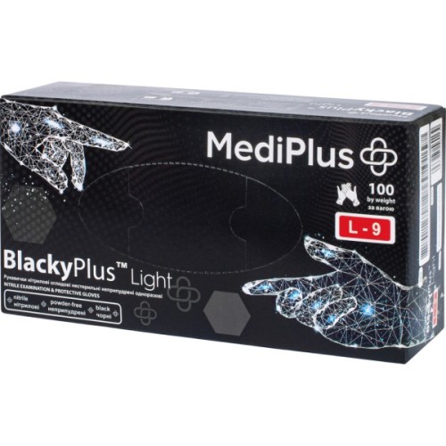 Медичні рукавички MediPlus BlackyPlus Light Нітрилові оглядові нестерильні неприпудрені Чорні Розмір L 100 шт. (6970245754515)