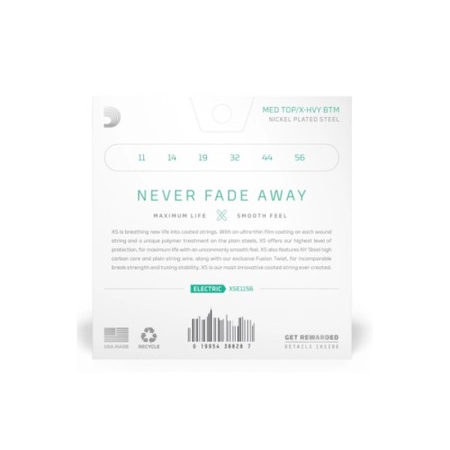 Струни для гітари D'Addario XS Coated Electric Guitar Strings Medium Top / Extra Heavy Bottom (11-56) (XSE1156)