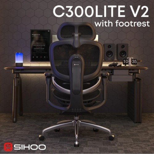 Офісне крісло Sihoo C300 LITE V2, Black, з підставкою для ног (C300-LITE-V2-B101-JT)