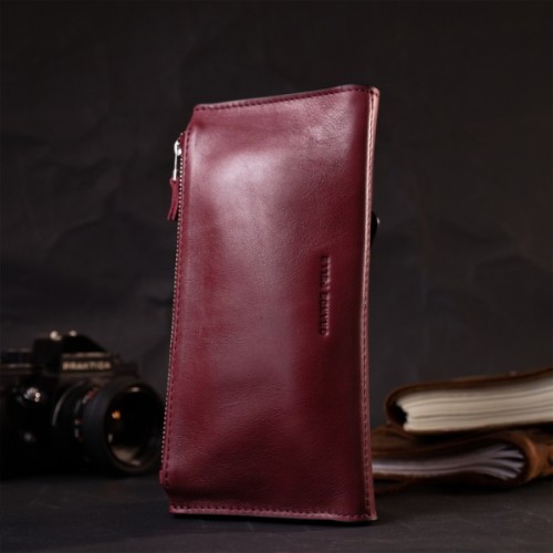 Гаманець Grande Pelle З монетницею зовні із натуральної шкіри Бордовий (11647)