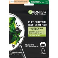 Маска для обличчя Garnier Skin Naturals Чорна Тканинна Вугілля + Чорні водорості 28 г (3600542097208/3600542097253)