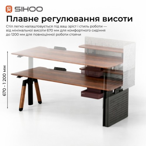Комп'ютерний стіл Sihoo з електрорегулюванням висоти D07 1.8m Walnut/Black (D07A-101/D07J-101-AB/D07-P)