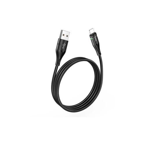 Дата кабель USB 2.0 AM to Lightning 1.2m 2.4A nylon light indicator U93 black HOCO (6931474732132)