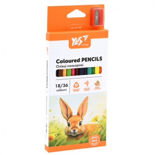 Олівці кольорові Yes Orange Line 18 шт 36 кольорів з точилкою (290752)