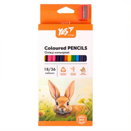 Олівці кольорові Yes Orange Line 18 шт 36 кольорів з точилкою (290752)