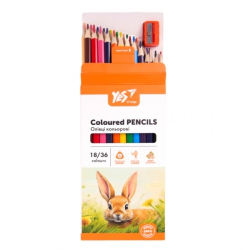 Олівці кольорові Yes Orange Line 18 шт 36 кольорів з точилкою (290752)