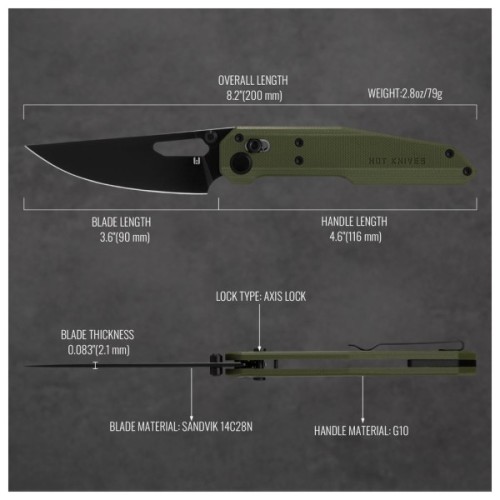 Ніж Hightron Sharplyn,14C28N, G10, зелений, чорний клинок (HK01GRN)