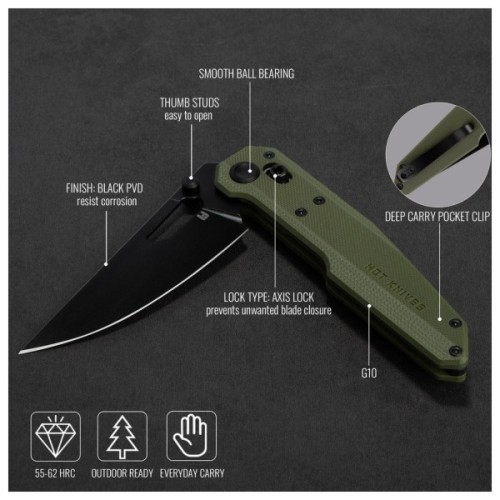 Ніж Hightron Sharplyn,14C28N, G10, зелений, чорний клинок (HK01GRN)