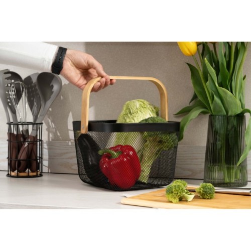 Фруктовниця Ardesto Midori з ручкою 25х24.5х18см, метал, дерево, чорний (AR0901B)