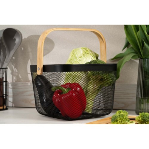 Фруктовниця Ardesto Midori з ручкою 25х24.5х18см, метал, дерево, чорний (AR0901B)