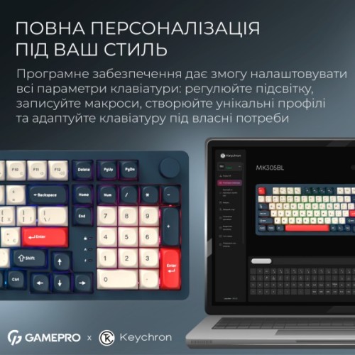Клавіатура GamePro Asgard Drakkar Keychron Super Red Switch Wireless/Bluetooth/USB UA Blue (MK305BL)