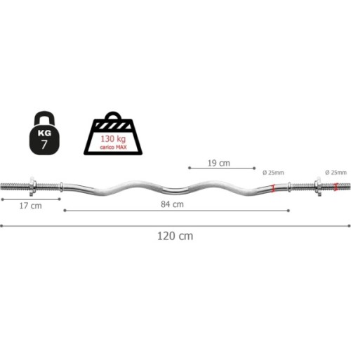 Гриф Toorx W-подібний 120 см 25 мм з гвинтовими замками (BCV-120) (931114)