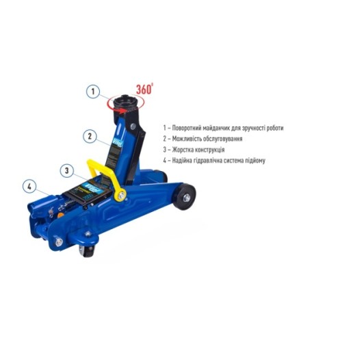 Домкрат Iron Hand IH-125300DP, підкатний, гідравлічний, 2т, min 125мм, max 300мм (IH-125300DP)