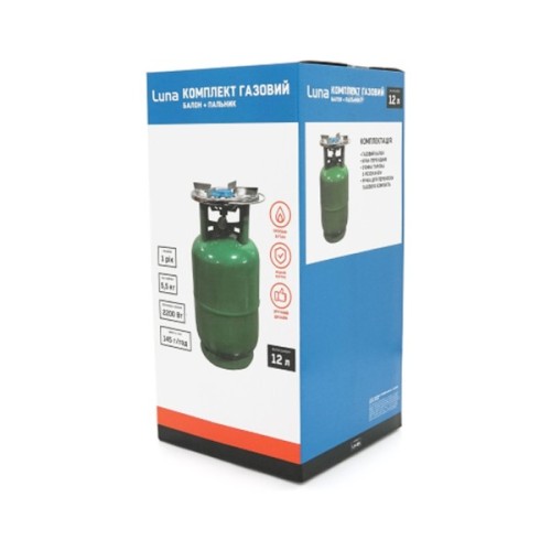 Побутовий газовий балон Voltronic GL-12 5кг (12л) + пальник 20354 Green (GB/GL-12G)