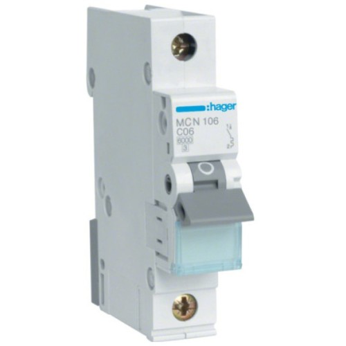 Автоматичний вимикач Hager 1-п. C 6A (6kA) 1M (A) (MCN106)