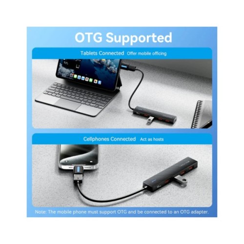 Концентратор Vention USB to 4xUSB 3.2 Gen2 + USB-C 10Gbps 0.15m black (CHOBB)