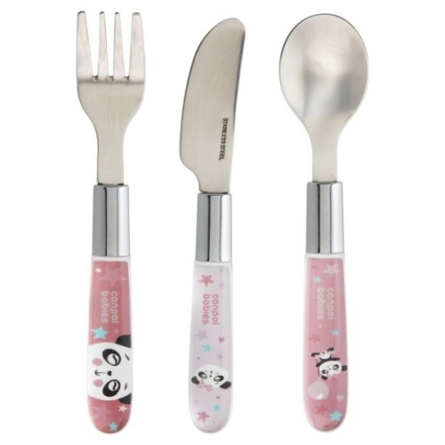 Набір дитячого посуду Lovi EXOTIC ANIMALS столові прибори з нержавіючої сталі, рожеві (9/477_pin2)