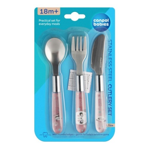 Набір дитячого посуду Lovi EXOTIC ANIMALS столові прибори з нержавіючої сталі, рожеві (9/477_pin2)