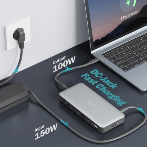Порт-реплікатор Digitus USB-C > 2xHDMI/DP/2xUSB-A/USB-C/SD/MicroSD/RJ54/DC/Audio (DA-70917)