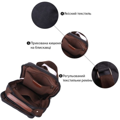 Сумка Vintage Через плече з щільного текстилю Чорна (22192)