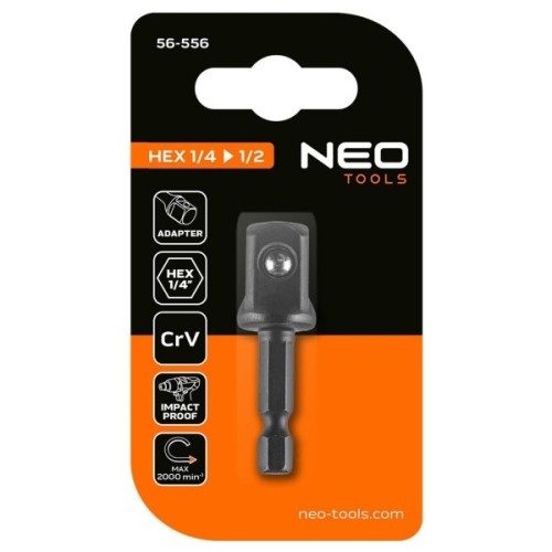 Адаптер для інструменту Neo Tools 1/4" Hex 1/2" квадрат, ударний, сталь S2 (56-556)