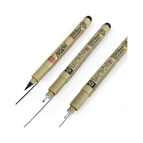 Лайнер Sakura Набір Pigma Micron 2 шт (0.1/0.5) + 1 лінер-пензель Pigma Brush Чорний, у блістері (8712079441685)