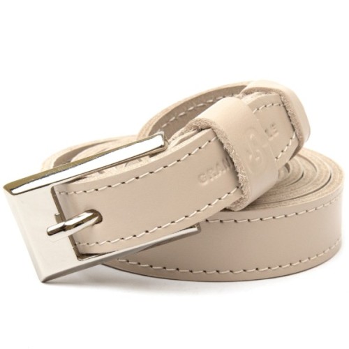 Ремінь Grande Pelle Тонкий жіночий шкіряний Бежевий (11447)