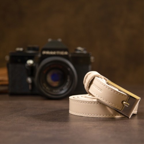 Ремінь Grande Pelle Тонкий жіночий шкіряний Бежевий (11447)