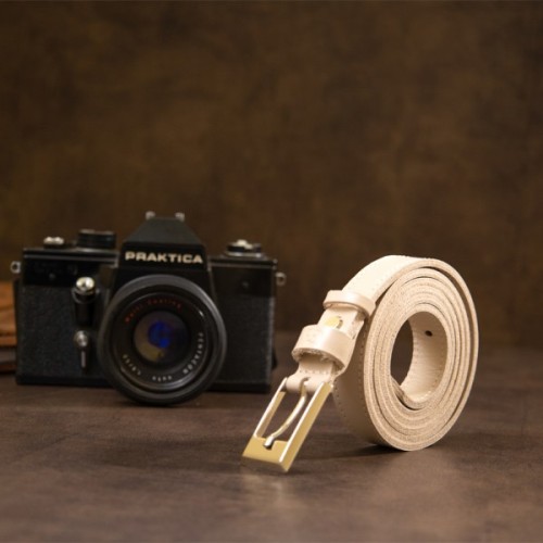 Ремінь Grande Pelle Тонкий жіночий шкіряний Бежевий (11447)