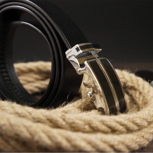 Ремінь Vintage Чоловічий з автоматичною пряжкою та чорними вставками Чорний (20281)