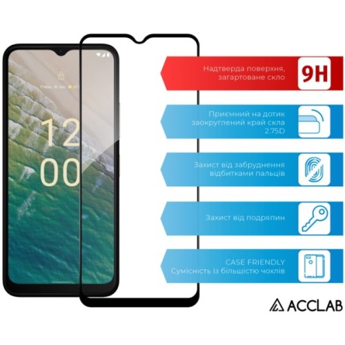 Скло захисне ACCLAB Full Glue Nokia C32 Black (1283126582219)