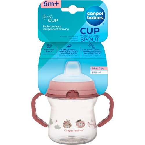 Поїльник-непроливайка Canpol babies Bonjour Paris з силіконовим носиком FirstCup 150 мл Рожева (56/612_pin)