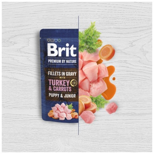 Вологий корм для собак Brit Premium Fillets in Gravy Turkey & Carrots Puppy 85 г (8595602572458)