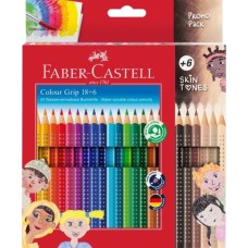 Олівці кольорові Faber-Castell GripSkin tonesакварельних 18 кольорів + 6 шт різних відтінків шкіри (112819) (32522)
