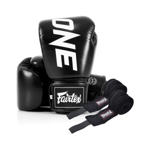 Боксерські рукавички Fairtex BGV1-ONE (натуральна шкіра) Black 14 унцій (бинти в комплекті) (BGV1-ONE_14oz_Black)