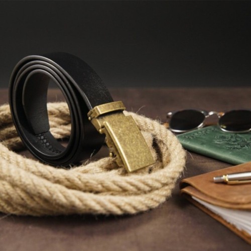 Ремінь Vintage Чоловічий з пряжкою латунь Чорний (20263)