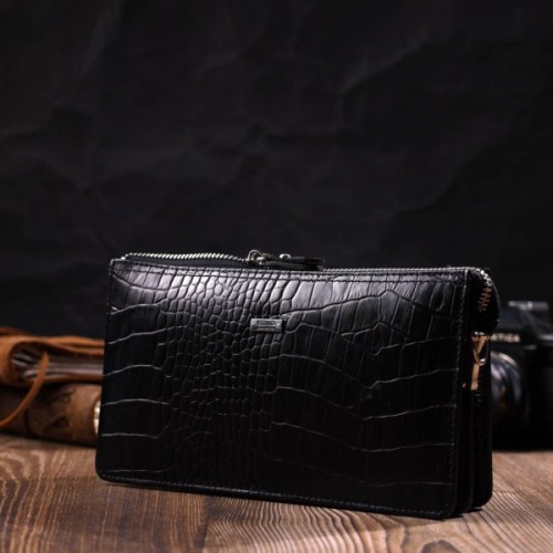 Гаманець Bond Accessories На два відділення з натуральної шкіри Чорна (22044)