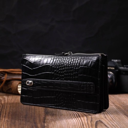 Гаманець Bond Accessories На два відділення з натуральної шкіри Чорна (22044)