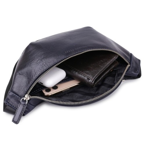 Сумка Grande Pelle Шкіряна бананка унісекс Синя (11569)