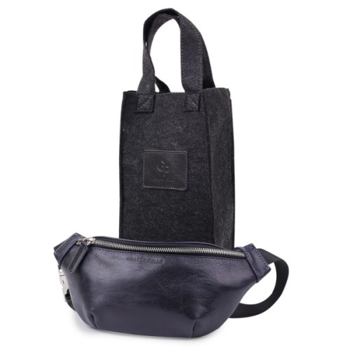 Сумка Grande Pelle Шкіряна бананка унісекс Синя (11569)